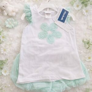 Toddler White Tank Dress with Mint Green Flower Detail
